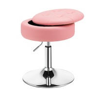 Costway Swivel Stool PU Leather Chair w/Flipped Lid Storage Pink