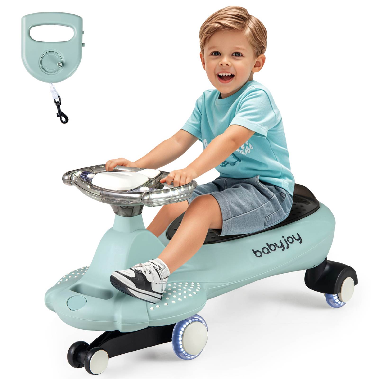 thumbnail image 2 of Uenjoy Music Swing Car Ride-On With LED Wheels – Wiggle Car Light-Up Steering – Age 3-4 – Meteor 2 of 6