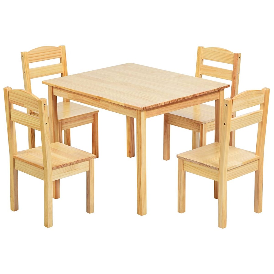Costway Table & 4 Chairs Set 5PCS Solid Wood Activity Desk for Dining Drawing Reading Multi