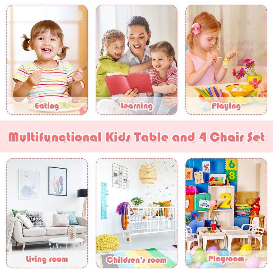 Costway Table & 4 Chairs Set 5PCS Solid Wood Activity Desk for Dining Drawing Reading Multi
