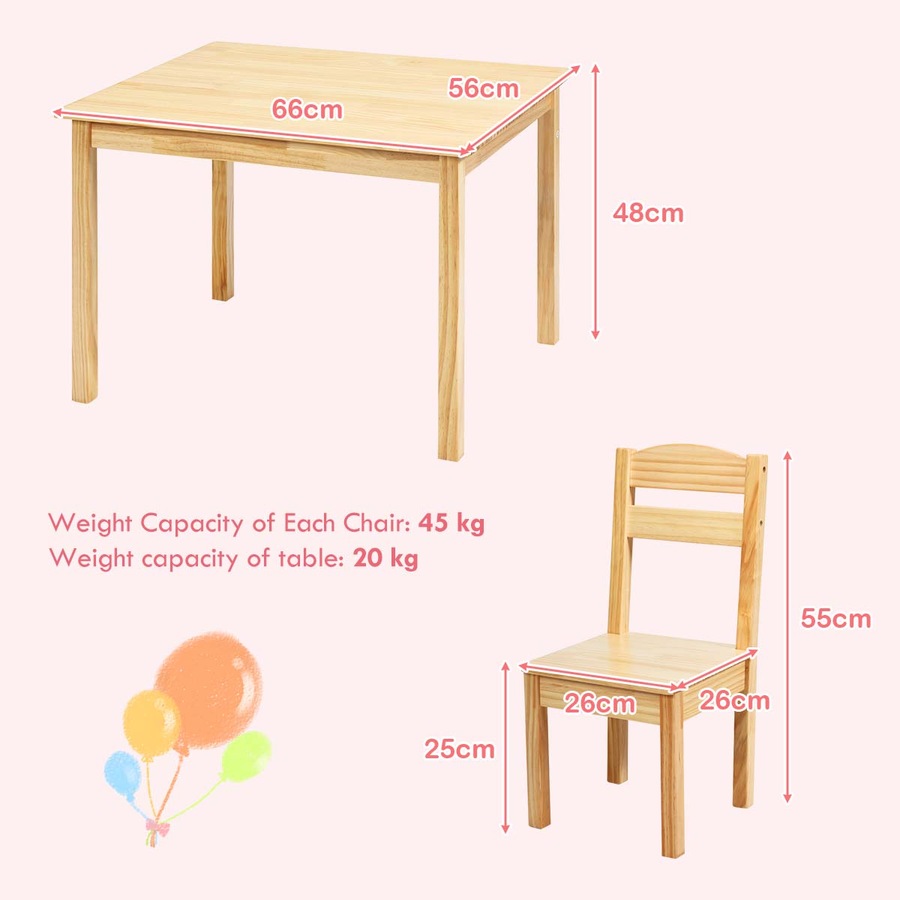 Costway Table & 4 Chairs Set 5PCS Solid Wood Activity Desk for Dining Drawing Reading Multi
