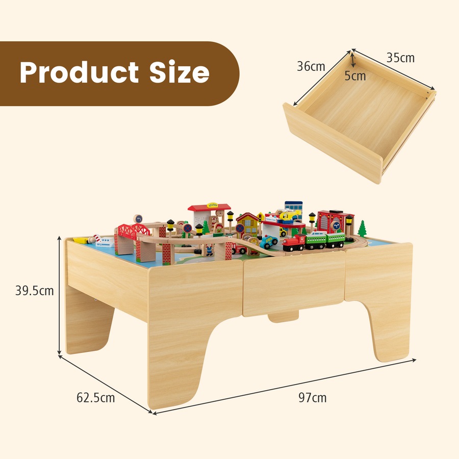 Buy Costway 84 Pcs Wood Train Set Table Model Train Track Set Pretend ...