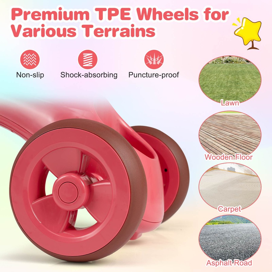 Costway Tricycle Trike 3-Wheel Balance Bike Pedal Bicycle Ergonomic Seat Non-slip Handle & Storage Birthday Gift Pink