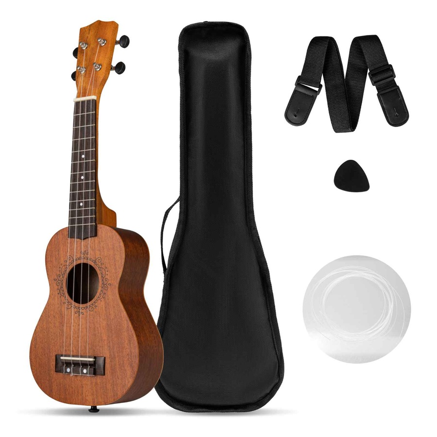 Costway Ukulele Soprano Mahogany Wooden Ukelele Set w/Gig Bag Pick Strap Extra Nylon Strings Christmas Gift