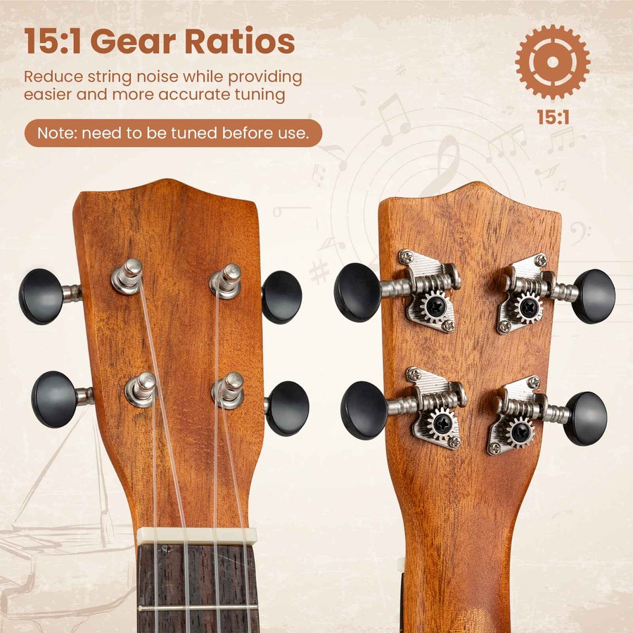 Costway Ukulele Soprano Mahogany Wooden Ukelele Set w/Gig Bag Pick Strap Extra Nylon Strings Christmas Gift