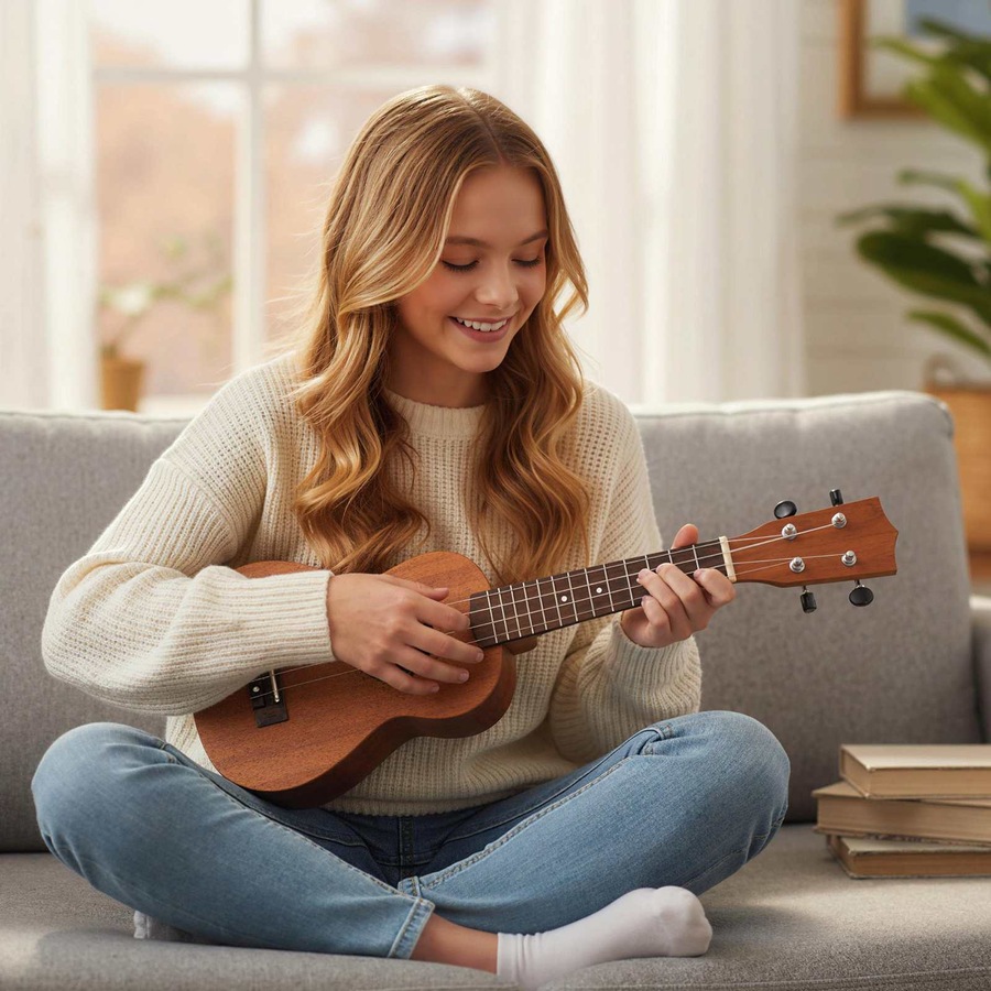 Costway Ukulele Soprano Mahogany Wooden Ukelele Set w/Gig Bag Pick Strap Extra Nylon Strings Christmas Gift