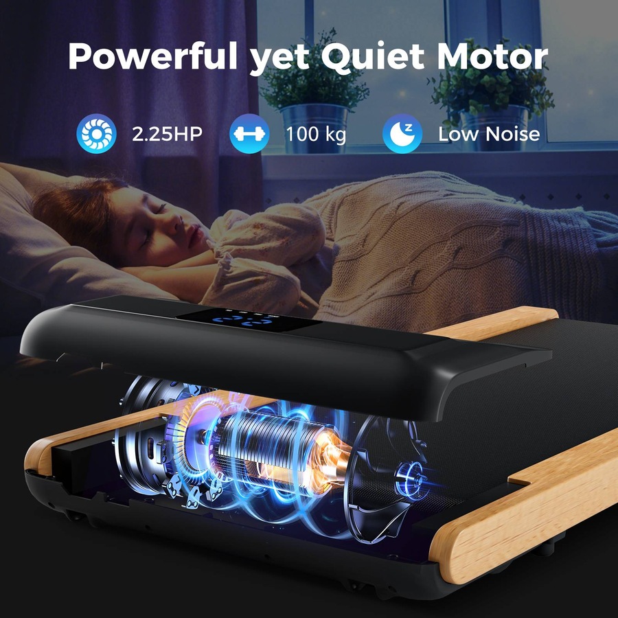 Costway Solid Wood Frame Walking Pad Under Desk Treadmill Remote&APP Control Walking Machine Home Office Black