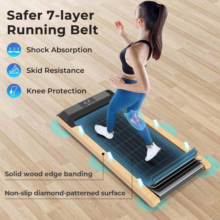 Costway Solid Wood Frame Walking Pad Under Desk Treadmill Remote&APP Control Walking Machine Home Office Black