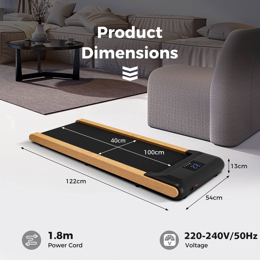 Costway Solid Wood Frame Walking Pad Under Desk Treadmill Remote&APP Control Walking Machine Home Office Black