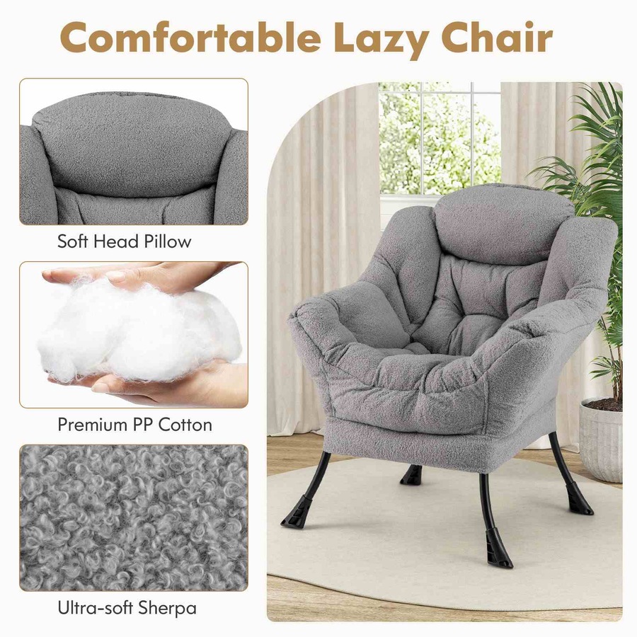 Costway Upholstered Lounge Chair Ottoman Modern Sofa Accent Armchair Couch w/Folding Footstool & Storage Pocket Grey