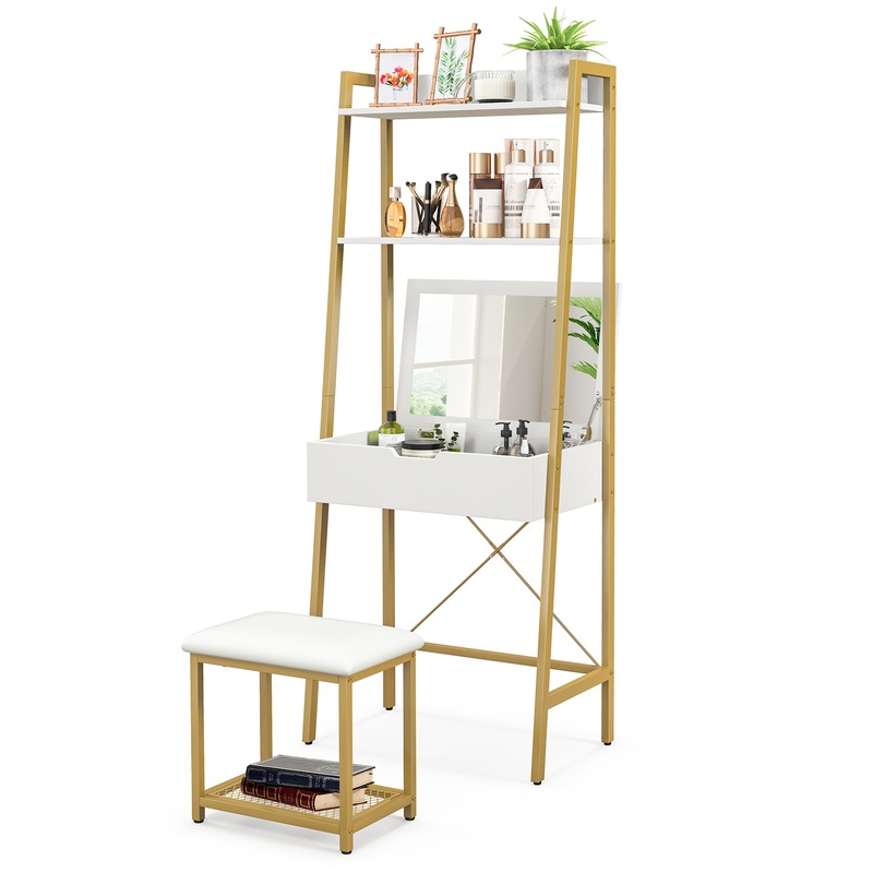 Buy Costway Vanity Table Set Ladder Makeup Desk Storage Compartments