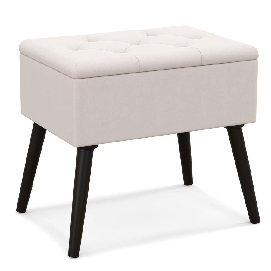 Costway Velvet Storage Ottoman Vanity Stool Flip Top Bench Padded Footrest Seat Chair Toy Blanket Storage Box Hallway Beige