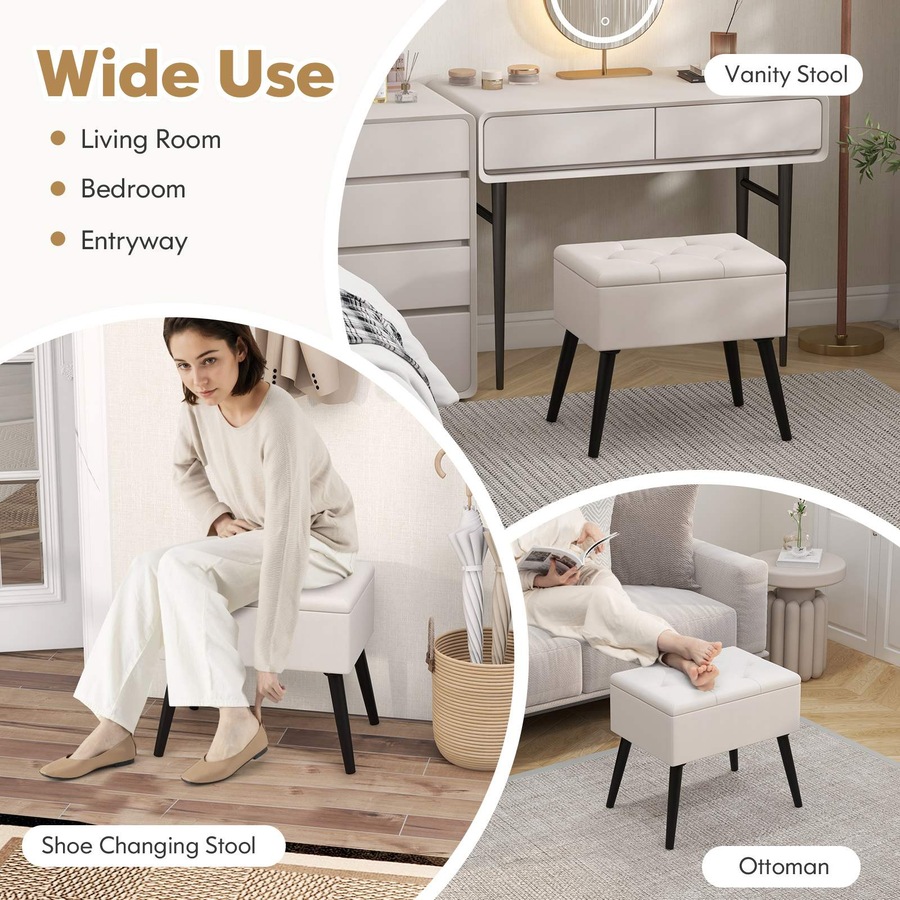Costway Velvet Storage Ottoman Vanity Stool Flip Top Bench Padded Footrest Seat Chair Toy Blanket Storage Box Hallway Beige