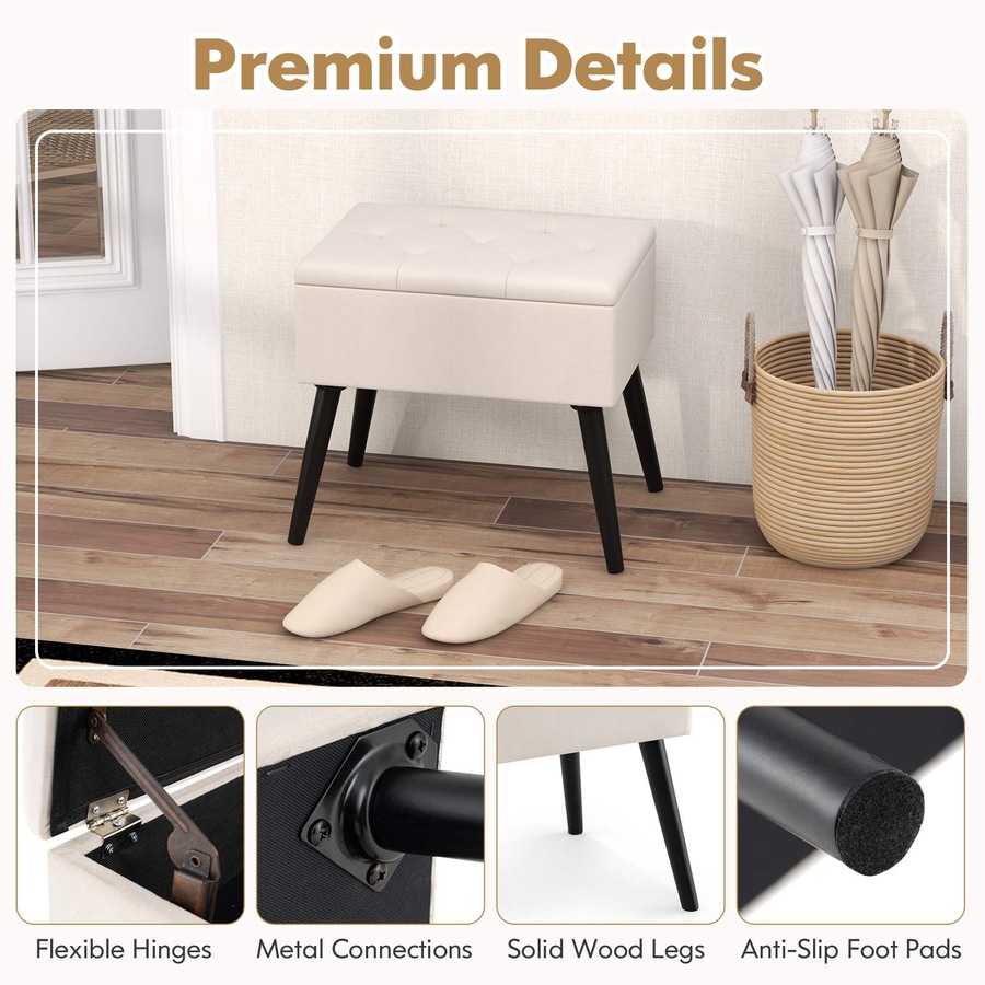 Costway Velvet Storage Ottoman Vanity Stool Flip Top Bench Padded Footrest Seat Chair Toy Blanket Storage Box Hallway Beige