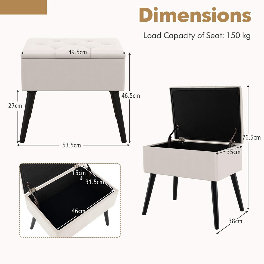 Costway Velvet Storage Ottoman Vanity Stool Flip Top Bench Padded Footrest Seat Chair Toy Blanket Storage Box Hallway Beige