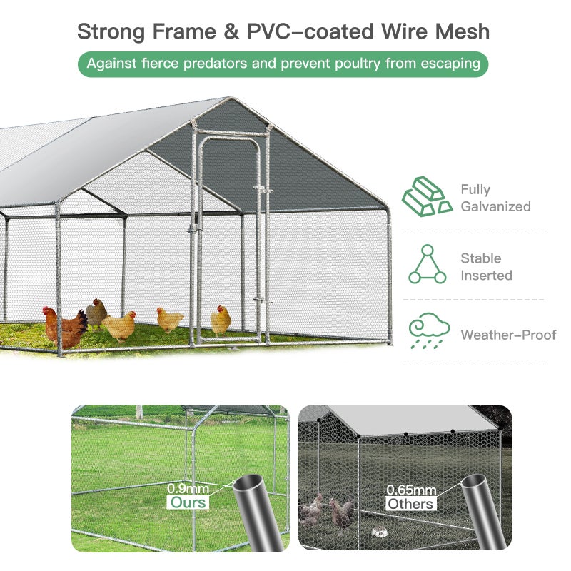 Buy Costway 3x6x1.95m Walk In Chicken Coop Large Hen Run Cage Steel ...