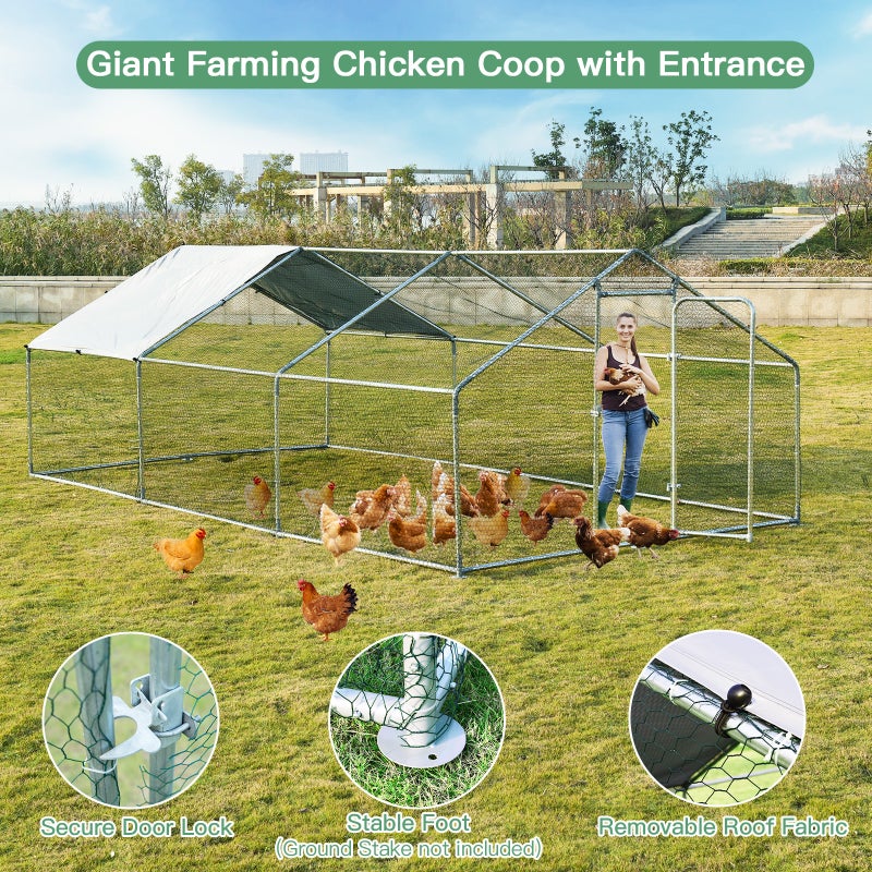 Buy Costway 3x6x1.95m Walk In Chicken Coop Large Hen Run Cage Steel ...