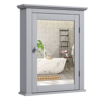 Costway Wall Mounted Mirror Cabinet Hallway Storage Organiser w/Shelf Bathroom Grey
