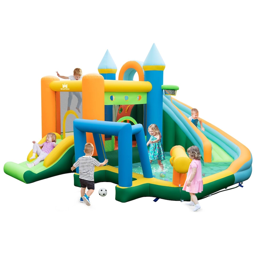 Costway Water Park Inflatable Water Slide Jumping Castle Splash Pool Swimming w/Dual Slidses NO Blower