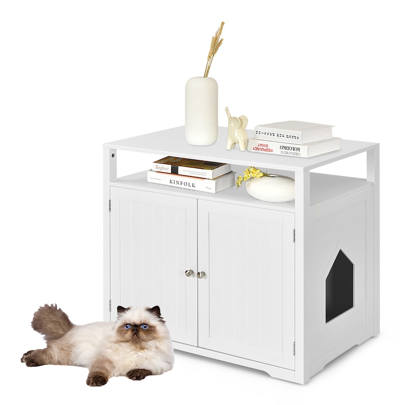 Buy Costway Wood Cat Litter Cabinet Enclosure Nightstand Side Table ...