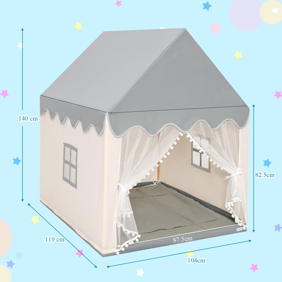 Costway Wood Play TentPlayhouse Large Princess Castle w/Washable Mat Indoor Gift, Beige