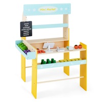 Costway Wood Pretend Grocery Store Toy Stall Cash Register Playset w/POS Machine & Scanner Preschool Gift