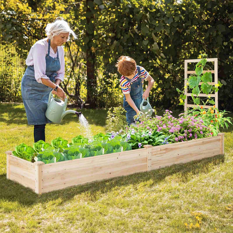 Buy Costway Wooden Planter Container Box Raised Garden Bed w/Trellis ...