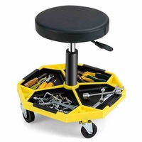 Costway Workshop Creeper Seat Rolling Pneumatic Mechanic Stool w/Tool Storage Tray Garage Repair 150kg Capacity