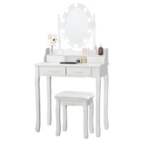 Costway Dressing Table Vanity Stool Set Makeup Table Dresser Jewellery Cabinet Mirror 4 Drawers Xmas Gift White