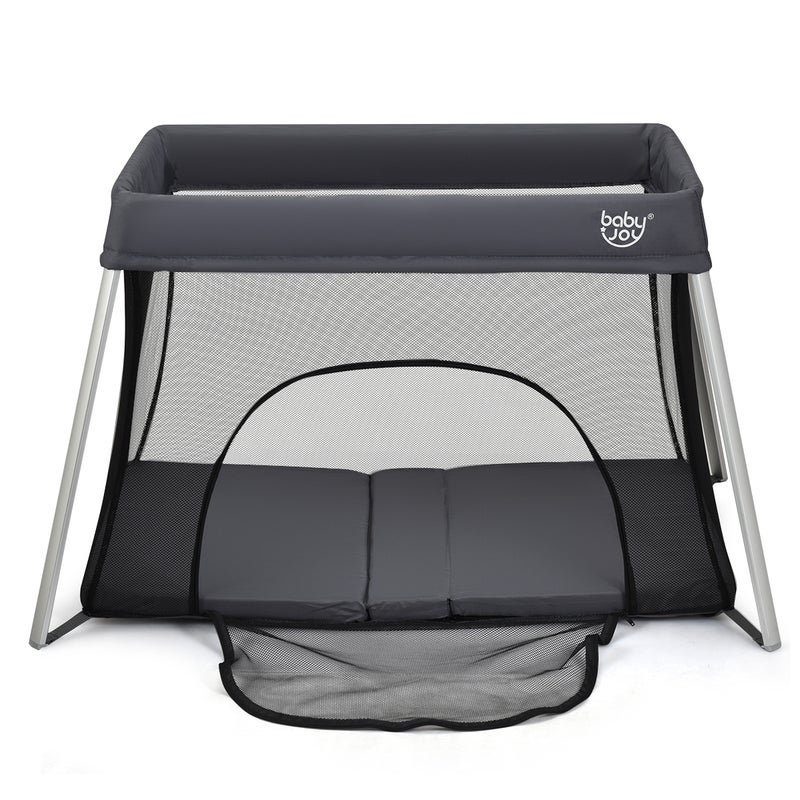 Buy Costway Folding Travel Cot Baby Portable Portacot Infant Crib Playpen  with Mattress/Carry Bag Dark Grey - MyDeal