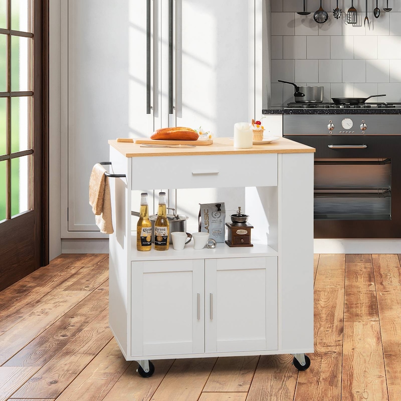 Buy Costway Kitchen Island Trolley Mobile Storage Cabinet Wood Serving ...