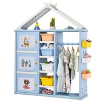 Costway Wardrobe Portable Clothes Closet Armoire Toy Storage Cabinet Organizer Furniture, Blue