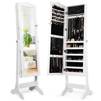 Costway Mirror Jewellery Cabinet Wooden Jewelry Organiser Box Makeup Cosmetics Storage Full Length White