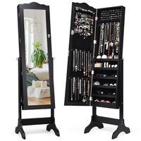 Costway Mirror Jewellery Cabinet Wooden Jewelry Organiser Box Makeup Cosmetics Storage Full Length Black