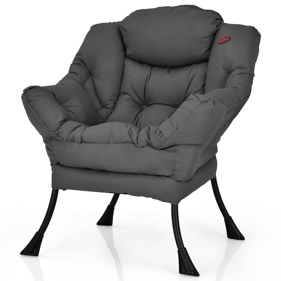 Costway Modern Armchair Upholstered Accent Chair Sofa Lounge Chair Couch w/Storage Bag Living Room Bedroom Balcony Grey