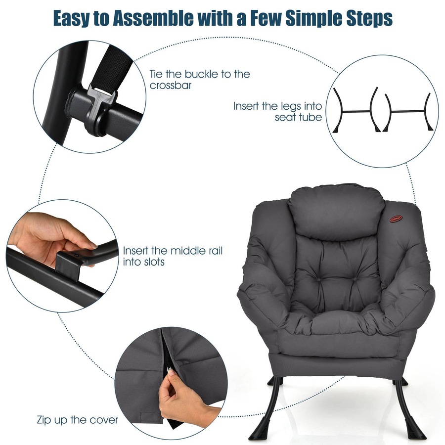 Costway Modern Armchair Upholstered Accent Chair Sofa Lounge Chair Couch w/Storage Bag Living Room Bedroom Balcony Grey