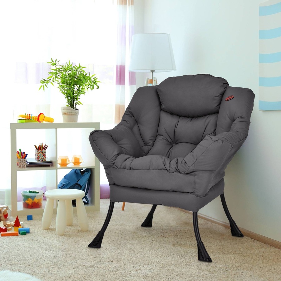 Costway Modern Armchair Upholstered Accent Chair Sofa Lounge Chair Couch w/Storage Bag Living Room Bedroom Balcony Grey