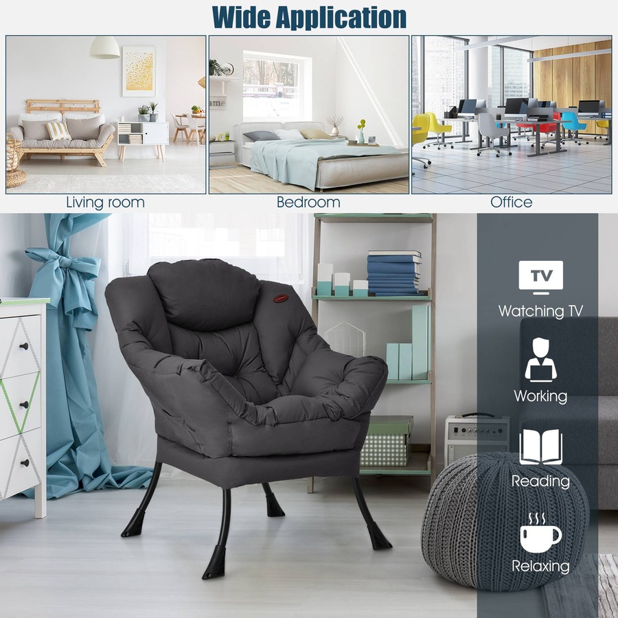 Costway Modern Armchair Upholstered Accent Chair Sofa Lounge Chair Couch w/Storage Bag Living Room Bedroom Balcony Grey