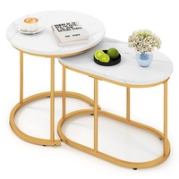 Costway Nesting Coffee Table Round Faux Marble Sofa Bedside End Table Metal Frame Home Living Room