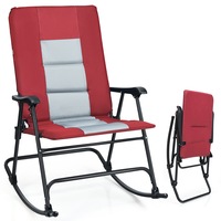 Costway Outdoor Rocking Chair Patio Lounge Armchair Cushion Folding Furniture Garden Bistro Yard Red