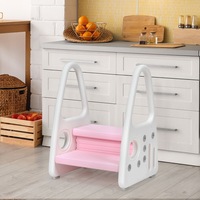 Costway 50kg Portable Step Stool 2-Tier Step Ladder Chair w/Handles for Toilet Potty Training Bathroom Kitchen Pink