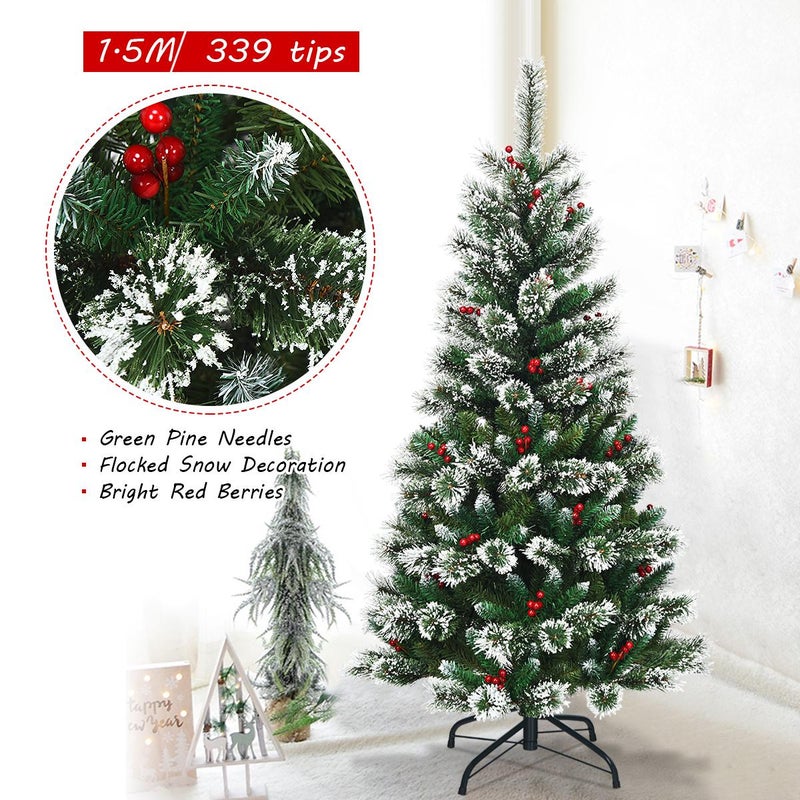 Buy Costway 1.5M Christmas Tree Snow Flock Xmas Tree Mixed Pine Needles ...