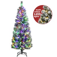 1.8M Pre Lit Christmas Snowy Xmas Tree Hinged Mixed Fluffy Tips w/LED Lights & Remote Control Office Party Xmas Home Decor