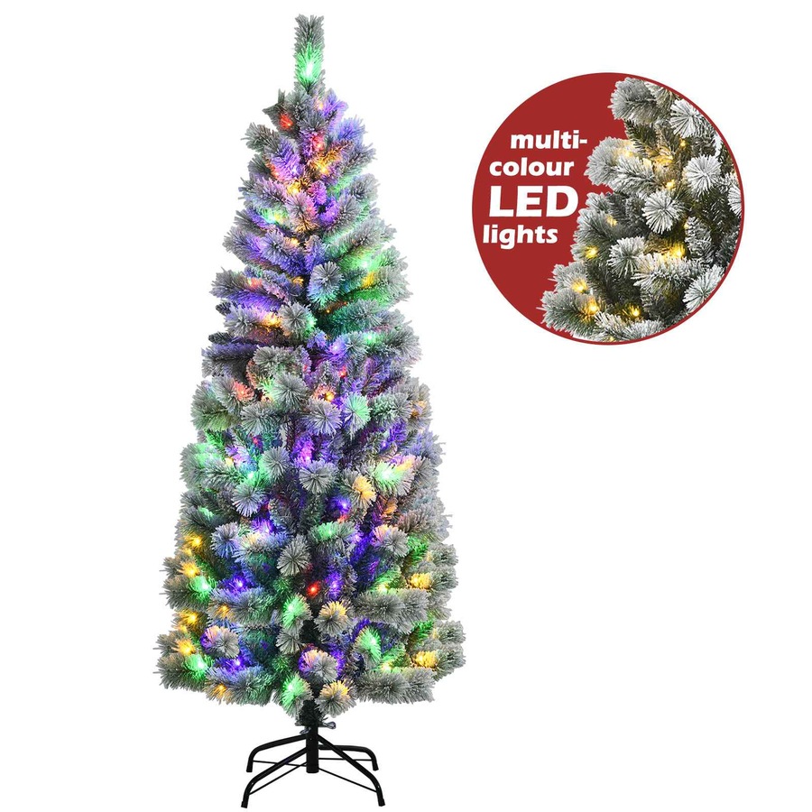 1.8M Pre Lit Christmas Snowy Xmas Tree Hinged Mixed Fluffy Tips w/LED Lights & Remote Control Office Party Xmas Home Decor
