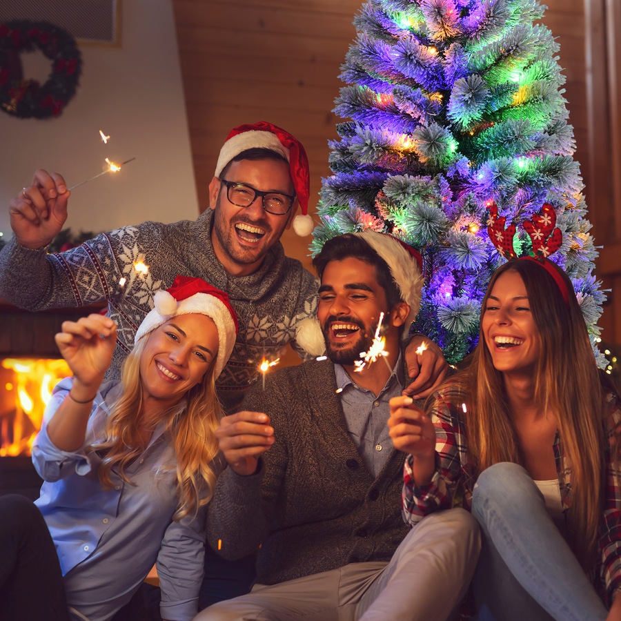 1.8M Pre Lit Christmas Snowy Xmas Tree Hinged Mixed Fluffy Tips w/LED Lights & Remote Control Office Party Xmas Home Decor