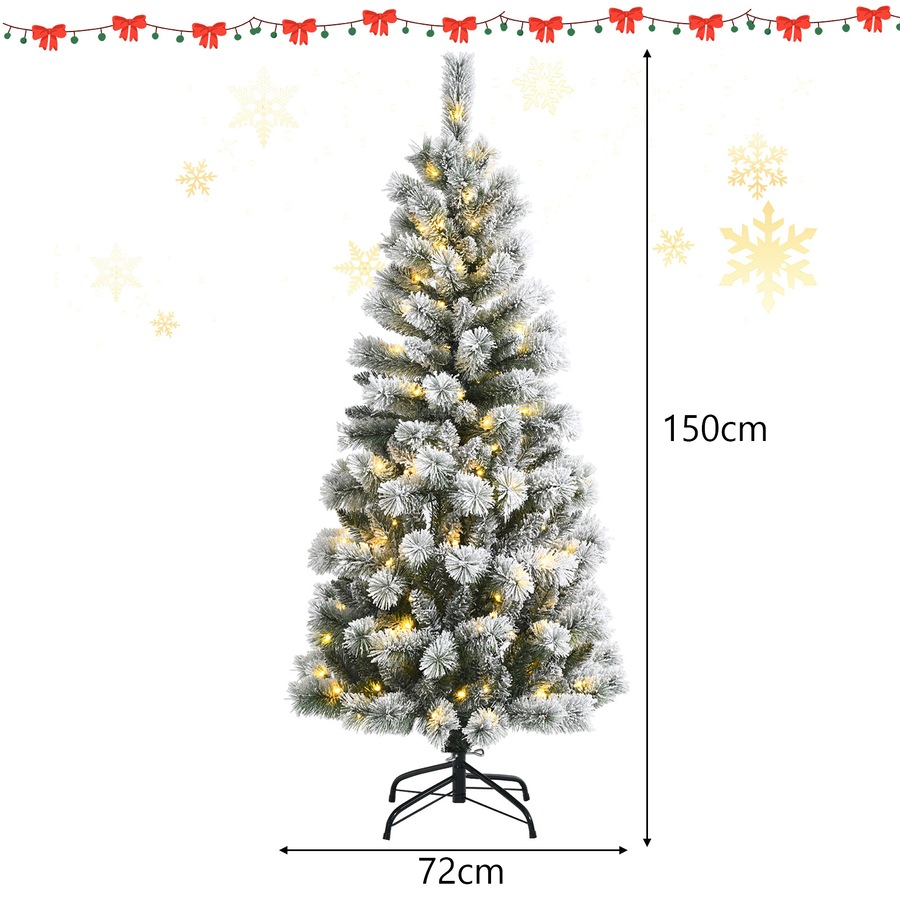 1.8M Pre Lit Christmas Snowy Xmas Tree Hinged Mixed Fluffy Tips w/LED Lights & Remote Control Office Party Xmas Home Decor