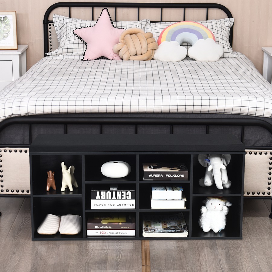 Costway Shoe Cabinet Bench Shoe Storage Rack Organizer Shelf Cupboard Box w/Padded Seat Hallway Furniture,Black