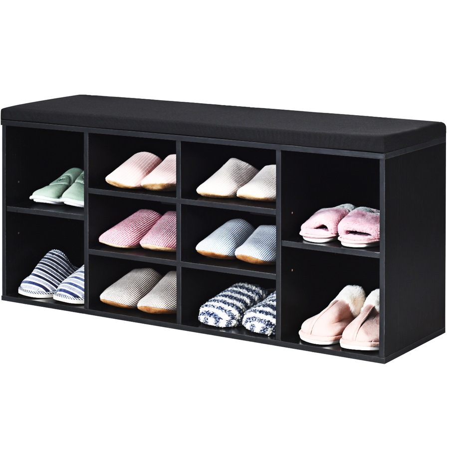 Costway Shoe Cabinet Bench Shoe Storage Rack Organizer Shelf Cupboard Box w/Padded Seat Hallway Furniture,Black