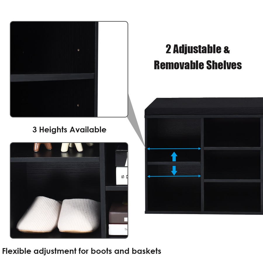 Costway Shoe Cabinet Bench Shoe Storage Rack Organizer Shelf Cupboard Box w/Padded Seat Hallway Furniture,Black