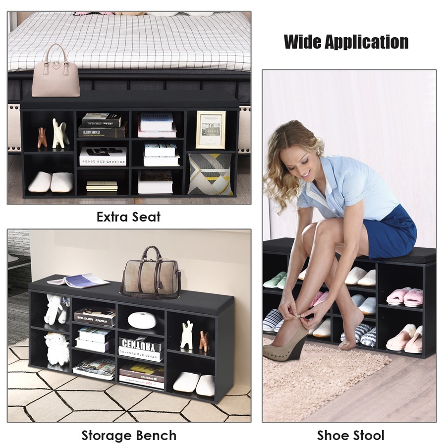 Costway Shoe Cabinet Bench Shoe Storage Rack Organizer Shelf Cupboard Box w/Padded Seat Hallway Furniture,Black